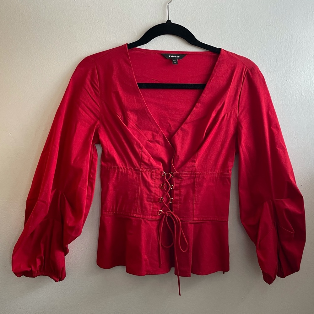 Lace Up Corset Top with Puff Sleeves